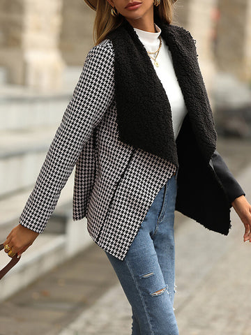 Airchics blazer pied de poule frapper la couleur col revers manches longues femme mode veste